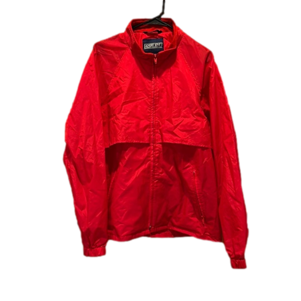 Lands End Red Men’s Packable Full Zip Mock Neck Windbreaker Jacket Rain Coat